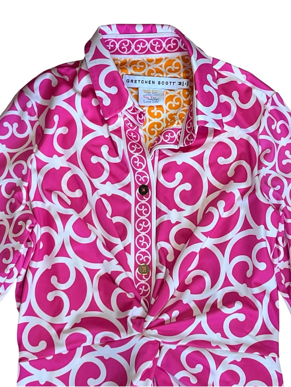 Gretchen Scott Women’s Sz M Pink Twist and Shout Dress Geometric Print Stretch - Picture 4 of 16